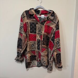 Allison Daley II Shirt Women 20W Multi Floral Camp Collar High Low Hem Button Up